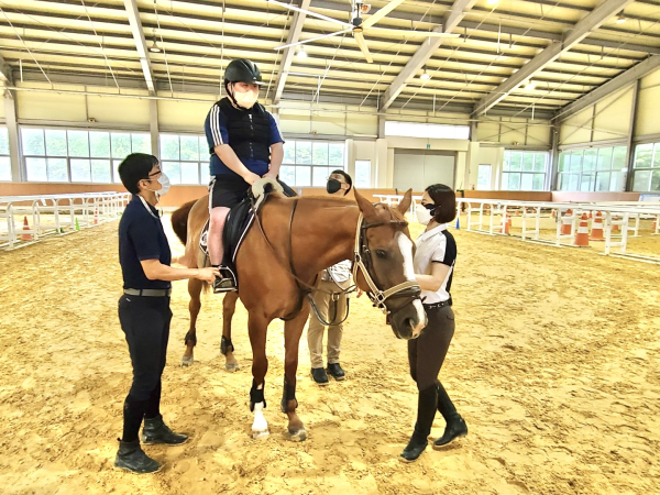 주간보호실 이용 장애인 재활을 위한 승마 체험 진행 모습
