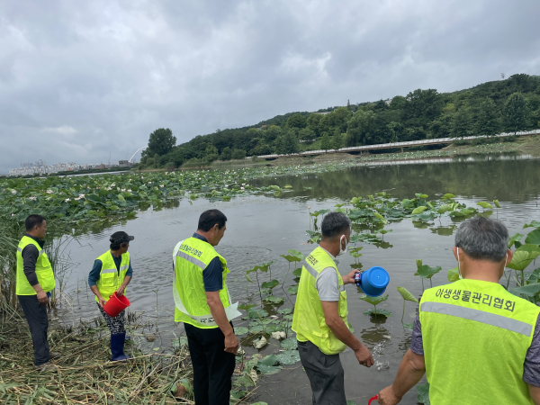 토종 어종 치어 방류 행사 진행장면