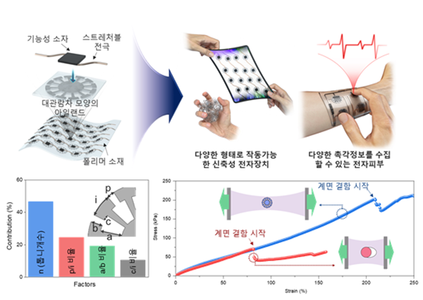 고신축성 고안정성 신축성 전자장치를 위한 대관람차 모양의 아일랜드 설계, 특성 평가