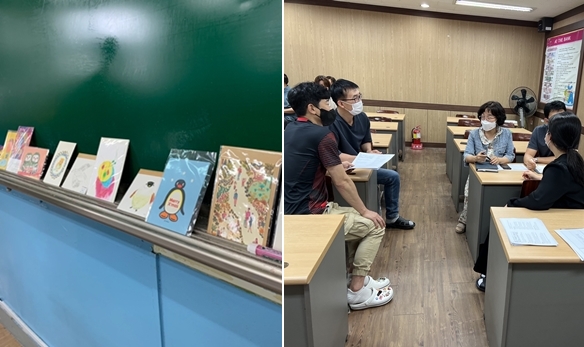 진로 탐색 프로그램에서 만든 작품들(왼쪽) 및 교사 전문학습공동체 협의 모습