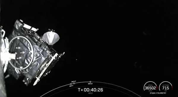 스페이스X 팰컨9 발사체서 분리되는 한국 첫 달궤도선 다누리. / 스페이스X 유튜브 갈무리