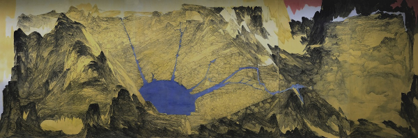 하욱성,《솟구치다(间歇性-喷涌)》,한지에 수묵담채， 248x129cmx6,2022