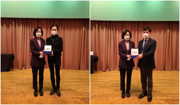 (왼쪽부터) 한국기술혁신학회장 이민형,  안전성평가연구소 바이오헬스혁신성장지원센터장 김인숙/ (우) ㈜입셀 대표 주지현