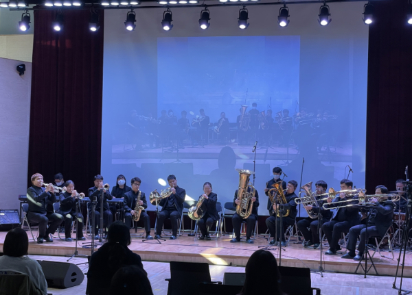 시각장애인 연주단 ‘한빛예술단’이 17일 강원 춘천시 신북읍 국립춘천숲체원에서 문화공연을 펼치고 있다.