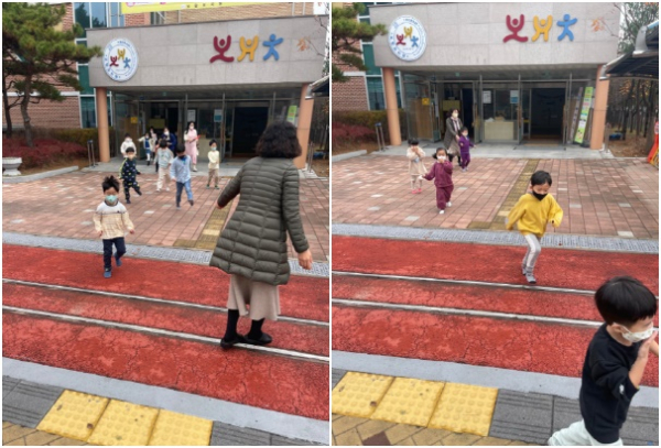 지난해 보람유 원아들이 재난한국훈련 기간 동안 대피훈련을 하고 있다.