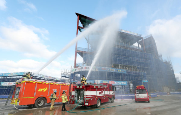 23일 공단 인재개발원 신축 현장(강원도 양양군)에서 양양군 등 15개 기관과 '2022 재난대응 안전한국훈련'을 시행하고 있다.