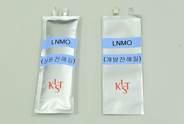 (좌)상용 전해질, (우) KIST가 도입한 신규전해질을 사용해 수명이 개선된 망간 양극 리튬이온전지(도입한 신규전해질을 사용 시 가스발생이 억제되는 것을 볼 수 있다.)