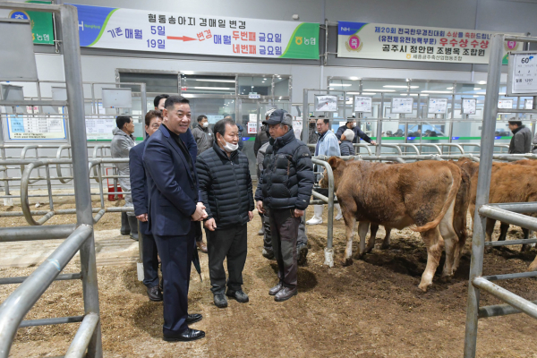 최원철 공주시장 가축시장 방문 모습