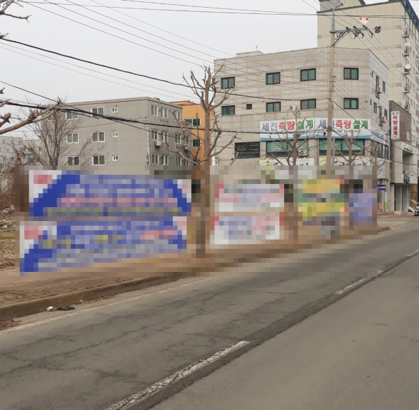 군청사 인근에 설치된 불법 현수막.