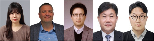신소재공학과 김정현 교수 연구팀(왼쪽부터 한밭대 송경은 석사, 랭커스터대 Harald Schlegl 박사, 한밭대 전기공학과 강현일, 최원석 교수, 신소재공학과 김정현 교수)