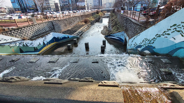석남천에 맑은 물이 공급되고 있다