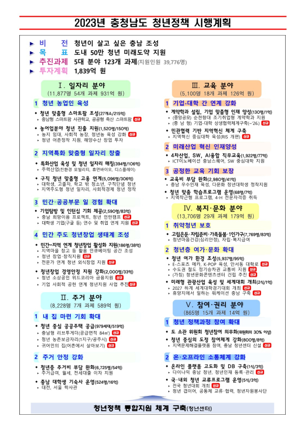 충남도 청년정책 시행계획