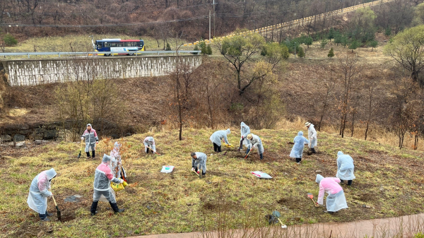 23일 경북 예천군 효자면 문필 산림치유원 음이온치유정원 일원에서 식목행사를 진행하고 있다. 이번 행사는 한국수력원자력 예천양수발전소의 사업자 지원사업의 일환으로  마련됐다.