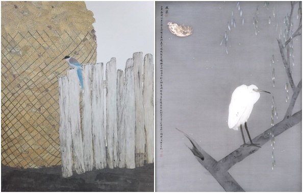 (좌)왕수풍-풍작. 160x130cm. 화선지에 수묵담채. 2022/ (우) 공번창. 야천（夜泉）135 × 100cm, 비단에 채색, 2022
