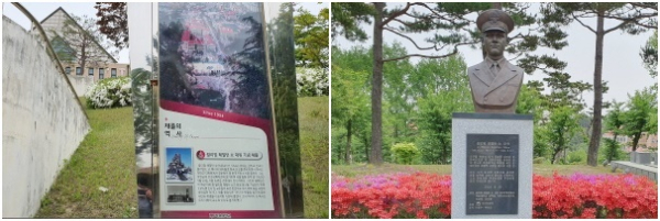 목원대 교정에 위치한 윌리엄 해밀턴 쇼 대위 기념 채플./  목원대 채플 내 위치한 윌리엄 해밀턴 쇼 대위 동상.