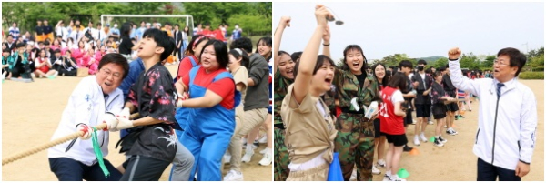 세종국제고와 세종영재학교 학생들이 연합체육대회를 즐기고 있다.