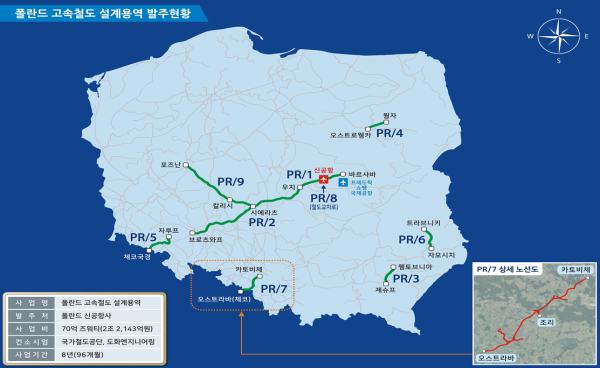 폴란드 신공항 고속철도 설계 노선도