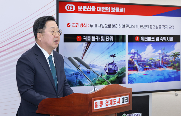 이장우 대전시장이 '보물산 프로젝트'를 설명하고 있다.
