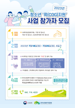제도 밖 청소년의 자립역량 강화를 위한 단계별 산림교육 「2023년 콕(COG) 지원 사업」 포스터.