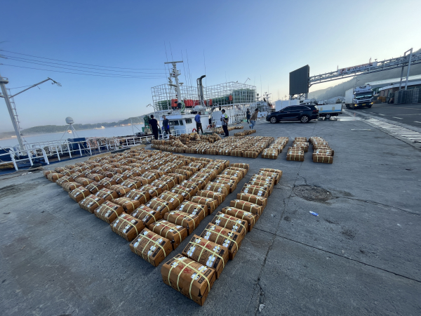 선박에서 발견된 꽃게 박스