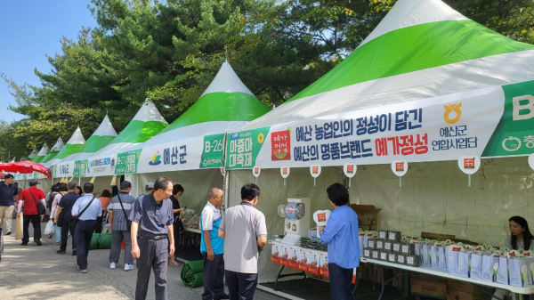 아줌마대축제 기간 예산군 지역농특산물 홍보 및 판매, 경품행사 모습