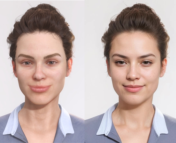 중.저품질 디지털휴먼 실시간 실감화 기술 실감가시화 결과물. 왼쪽이 원본, 오른쪽이 실감가시화영상 / ETRI 제공