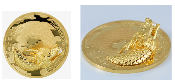 좌측부터 ‘2024 갑진년 입체형 황금 용 기념메달’ 정면, 측면 이미지