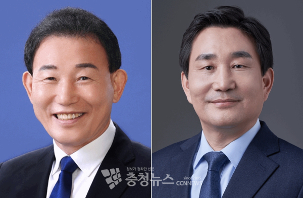 왼쪽부터 대전 중구 국회의원 선거에 출마한 더불어민주당 소속 박용갑 전 중구청장, 정현태 충남대병원 상임감사.
