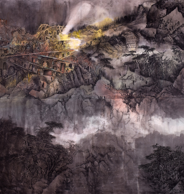 이준의. 고산신촌. 240X240cm. 화선지에 수묵담채