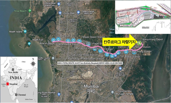 뭄바이 6호선 차량기지 및 부대공사 사업현황도