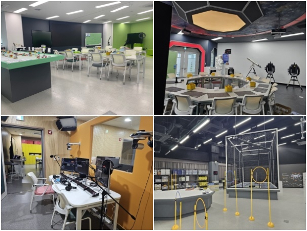 (위쪽부터)창업키움실, 우주탐사실 (아래줄 왼쪽)미디어 창작실,AI 드론실
