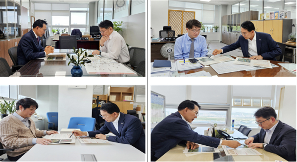 이완섭 서산시장이 22일 정부 세종청사를 방문해  각처 담당자을 만나 주요 현안 사업을 설명하는 모습.