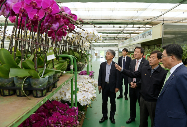 음성화훼유통센터 현장 방문사진 * 한국농수산식품유통공사 김춘진 사장(우측1번째)