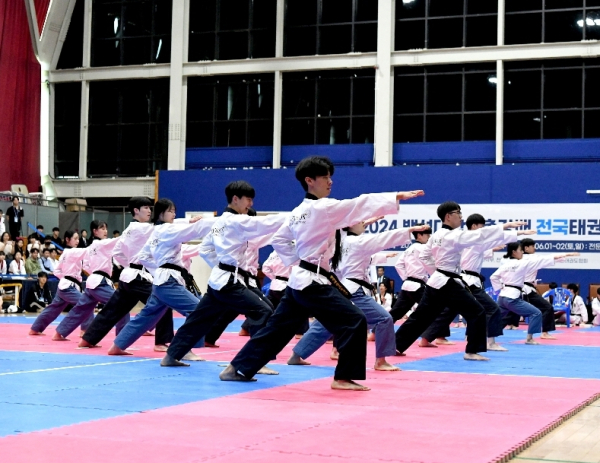 백석대 태권도시범단이 개회식에서 시범을 선보이고 있다./백석대 제공