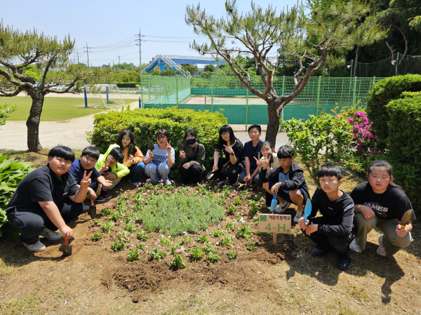 꽃동산 조성으로 아름다운 교정 만들기 모습