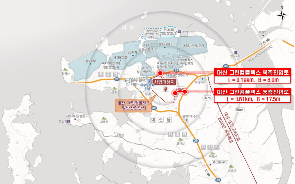 대산 그린컴플렉스 일반산업단지 진입도로 위치도