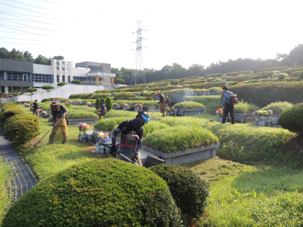 청양군 추모 공원 여름맞이 환경 정비 모습