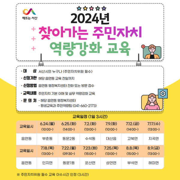 서산시 2024년 찾아가는 주민자치 역량 강화교육 홍보물