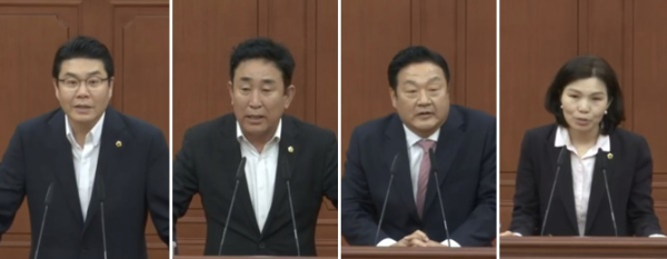 제9대 대전시의회 신임 상임위원장. (왼쪽부터) 정명국 행정자치위원장, 이효성 복지환경위원장, 송인석 산업건설위원장, 이금선 교육위원장