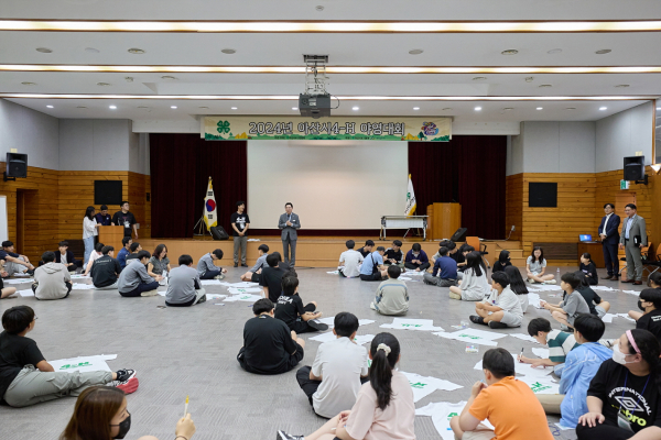 아산시 4-H 야영대회 기념행사에서 박경귀 시장 인사말 모습