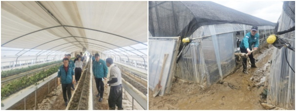 논산시 수해 현장 복구 지원에 동참한 최원철 공주시장 모습