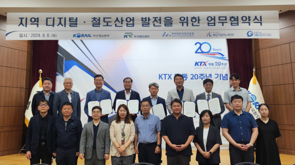 국가철도공단 구욱현 영남본부장(뒷줄 왼쪽에서 네 번째)이 협약 후 관계자들과 함께 기념촬영을 하고 있다.