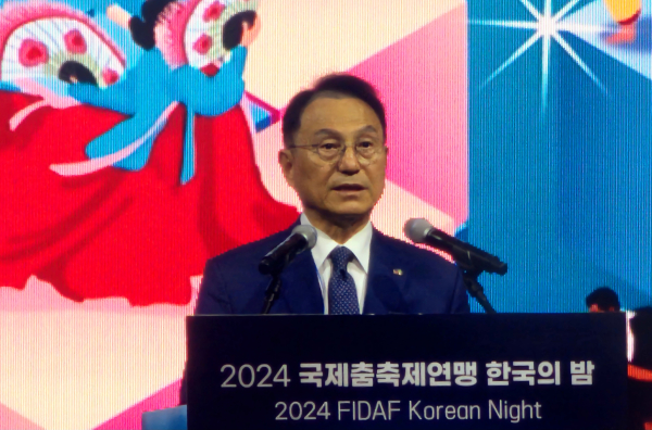 박상돈 천안시장은 26일 소노벨 천안에서 열린 '2024 국제춤축제연맹 한국의 밤' 행사에서 "천안흥타령춤축제를 더 많은 세계인이 즐길 수 있도록 발전시키겠다"고 강조했다./사진=박동혁 기자