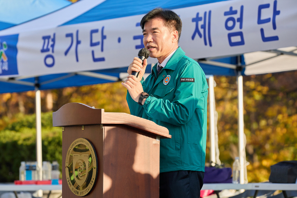 지난달 31일 선문대학교 공학관에서 진행한 재난대응 안전한국훈련 모습