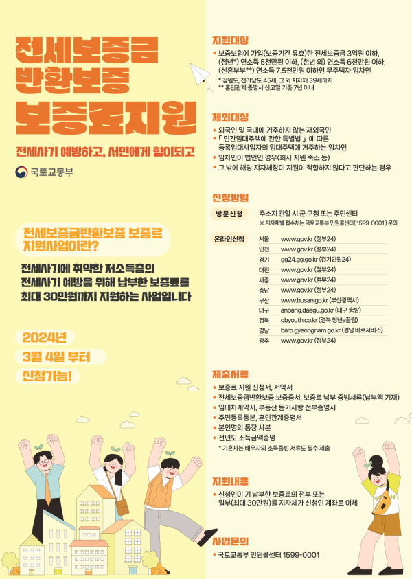 전세보증금반환보증료 최대 30만원 지원