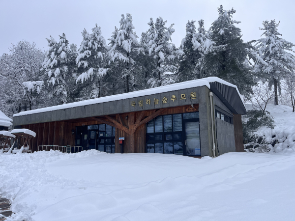 경기도 양평군 양동면에 위치한 국립하늘숲추모원의 눈내린 전경사진.
