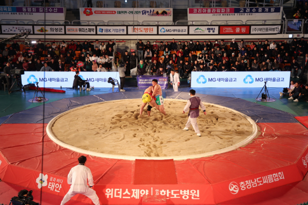 1월 29일 태안종합실내체육관에서 열린 ‘2025 태안설날장사씨름대회’ 모습.