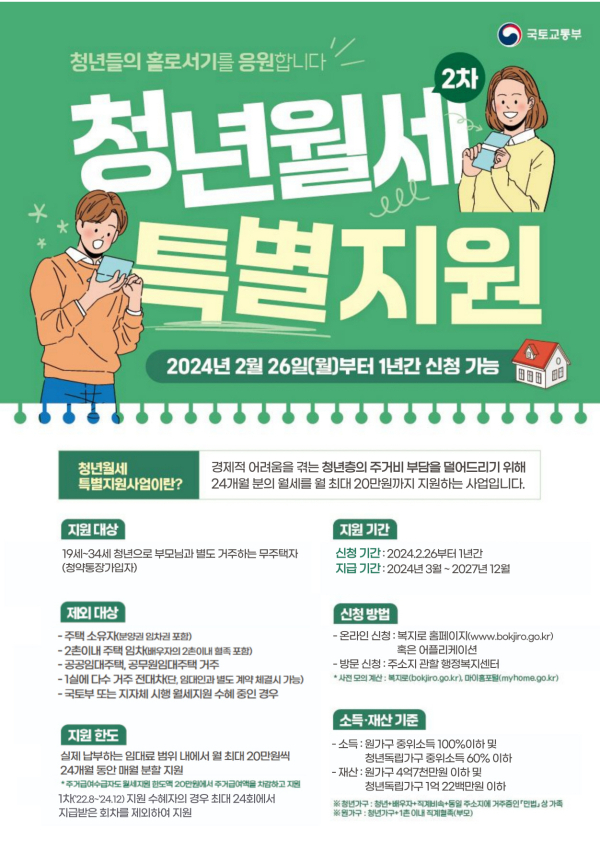 ‘청년월세 한시 특별지원 2차 사업’ 안내