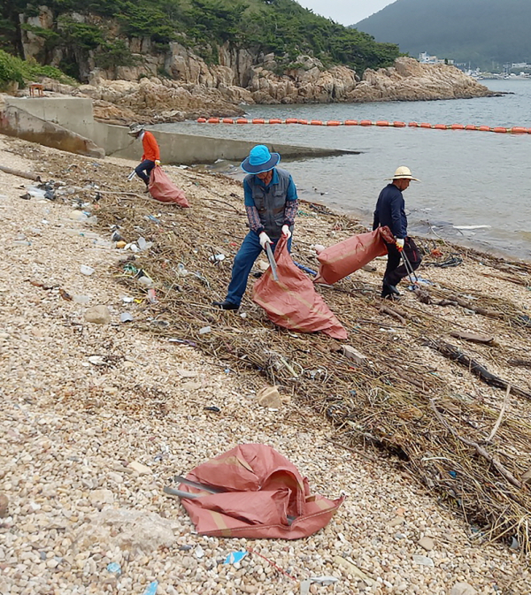 지난해 7월 태안지역 해안가 쓰레기 수거 모습(근흥면 마도)