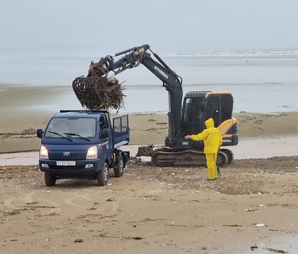 지난해 7월 태안지역 해안가 쓰레기 수거 모습 (남면 몽산포)
